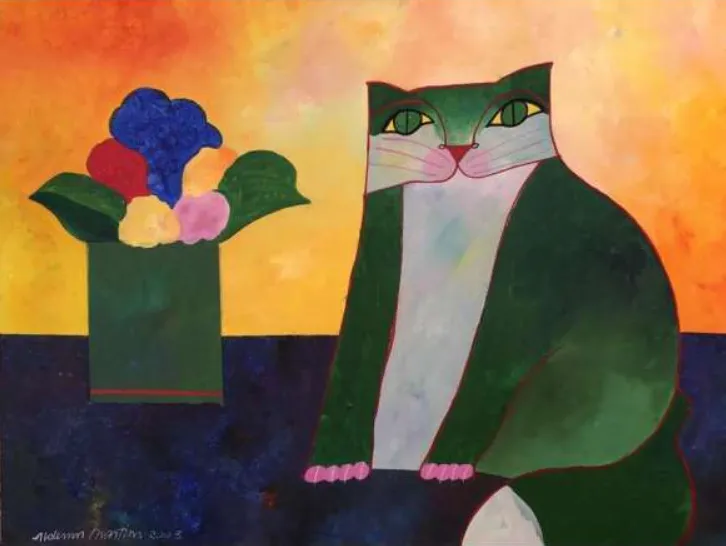 Gato Verde com Flores