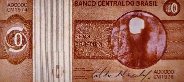 Cildo Meireles - Zero cruzeiro - Litografia offset, frente e verso - 1984 - 6,5 x16 cm.