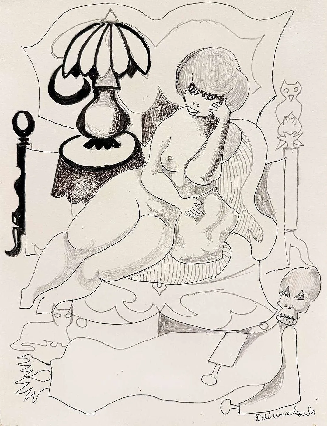 Woman, skull and lampshade