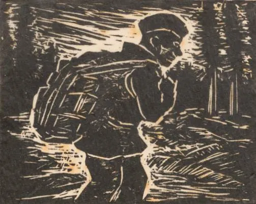 Oswaldo Goeldi - Primavera - Xilogravura - 8 x 10 cm. Ilustração do livro "Recordações da Casa dos Mortos", de Dostoiévski. Reproduzido no Site oficial do Instituto Oswaldo Goeldi.(1)
