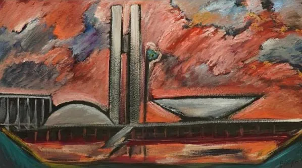 Carlos Bracher - Congresso Nacional - 2021 - Óleo sobre tela - Assinada no canto inferior direito - 100 x 180 cm.(1)